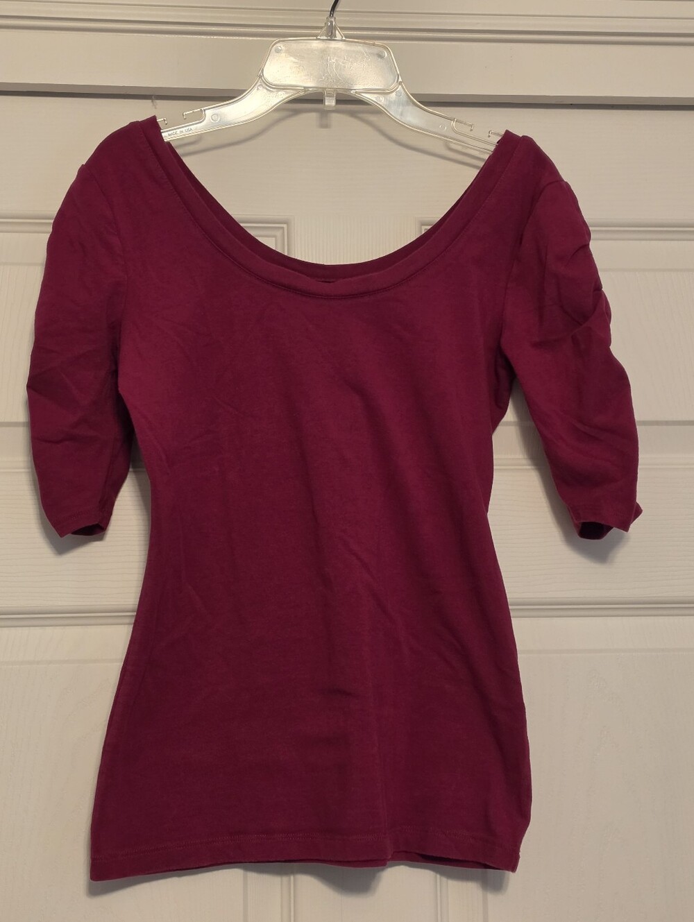 New York & Company Scoop Neck Elbow Sleeve Top - Berry Pink